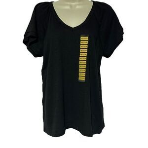 Rafaella Women’s Knit V-Neck Ruffled Short Sleeve Fashion Top